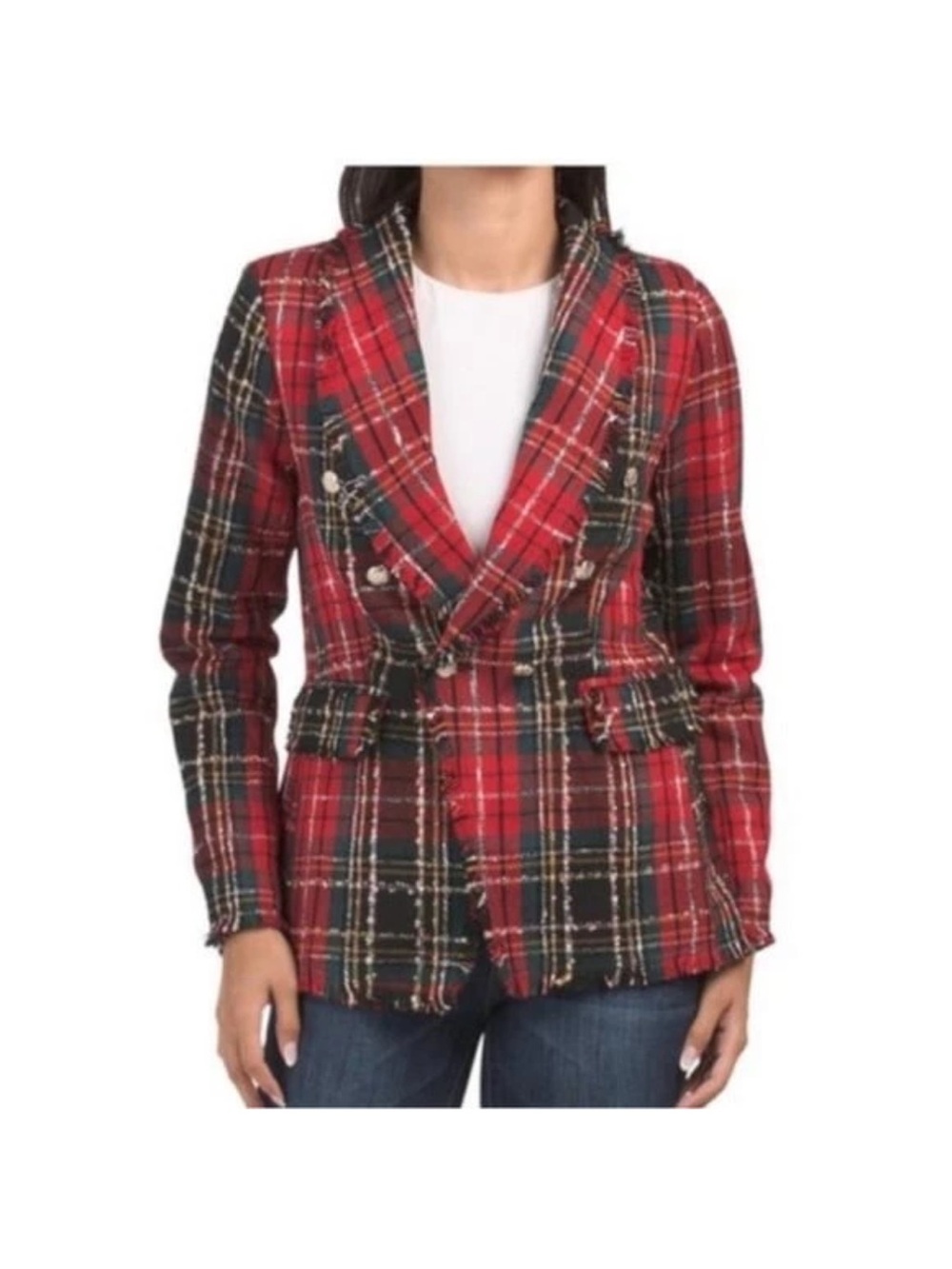 Rachel Zoe Red Plaid Double-Breasted Blazer